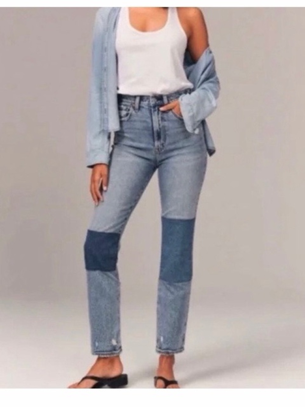 Abercrombie & Fitch The Ankle Straight Ultra High Rise Patchwork Jeans NWT